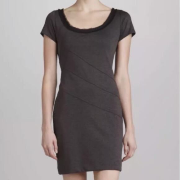 Z Spoke Zac Posen Mini Dress Bodycon Gray Jersey Stretch Fringe Witchy Goth SZ4 - Picture 1 of 10